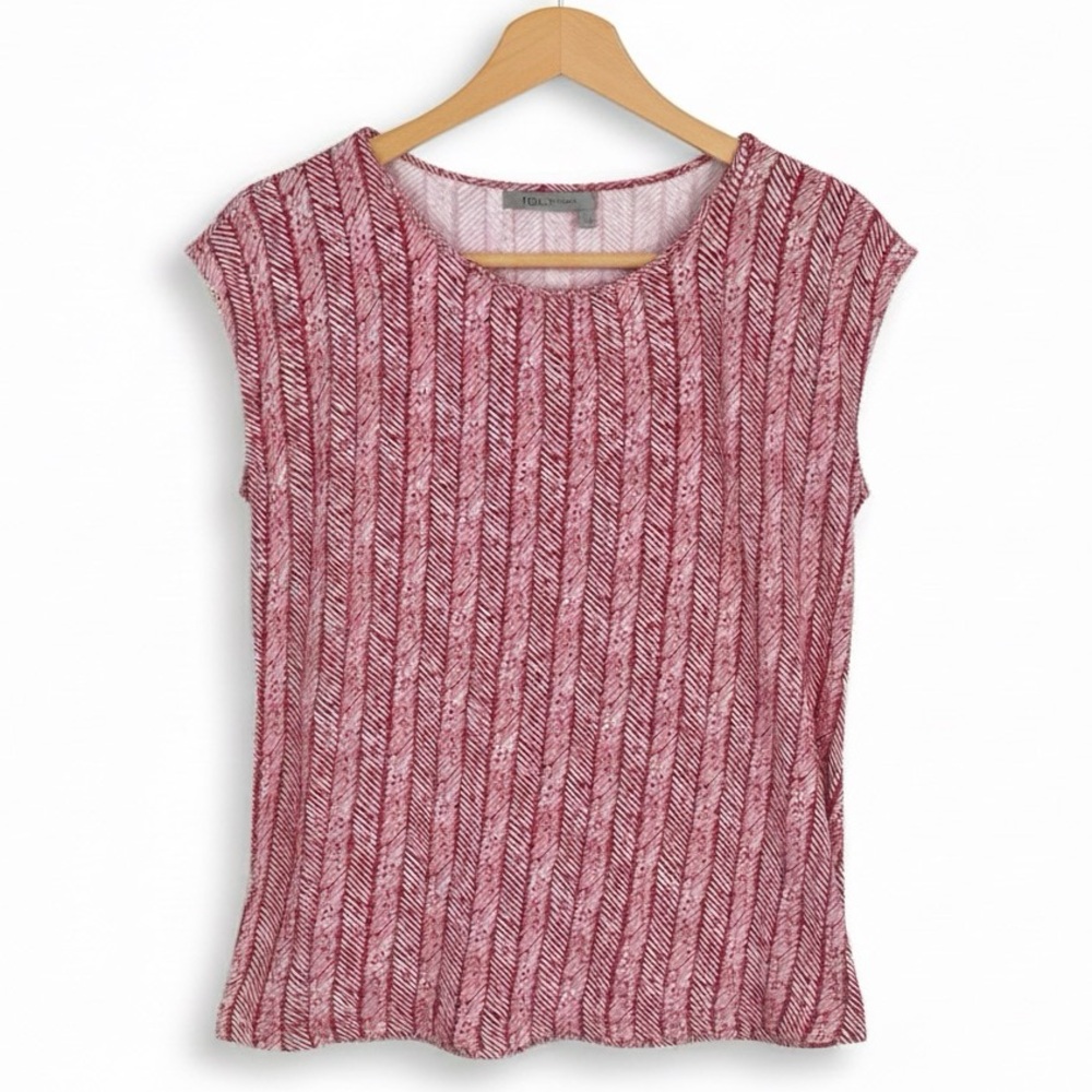 Tex by Max Azria Cotton Cap Sleeve Tee Red Patterned Women's Top